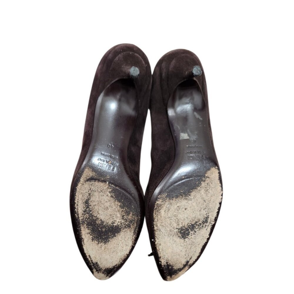 Fendi Brown Suede Pointed Toe Kitten Heel Pumps Bow Detail EU 40 US 9 Italy - Picture 9 of 11